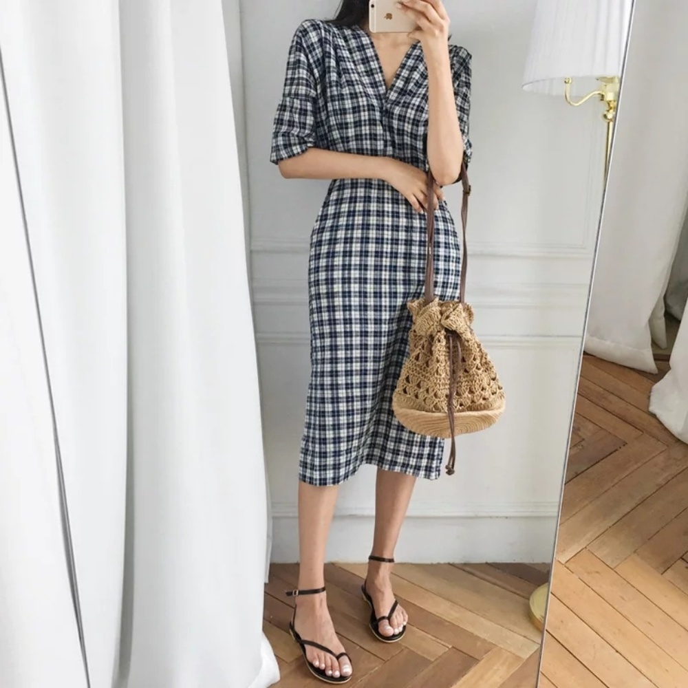 Check pattern midi dress